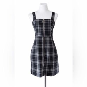 Forever 21 Plaid Zip Front Mini Dress Grunge Y2K Black White Size S